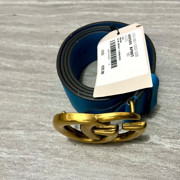 ✨ Gucci Calfskin Double G 40 mm Belt | New Bright Turquoise | NWT ✨ - Picture 8 of 8